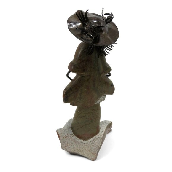 Woman Sculpture Handmade from Stone and Metal in South Africa 13" Tall - Picture 5 of 10